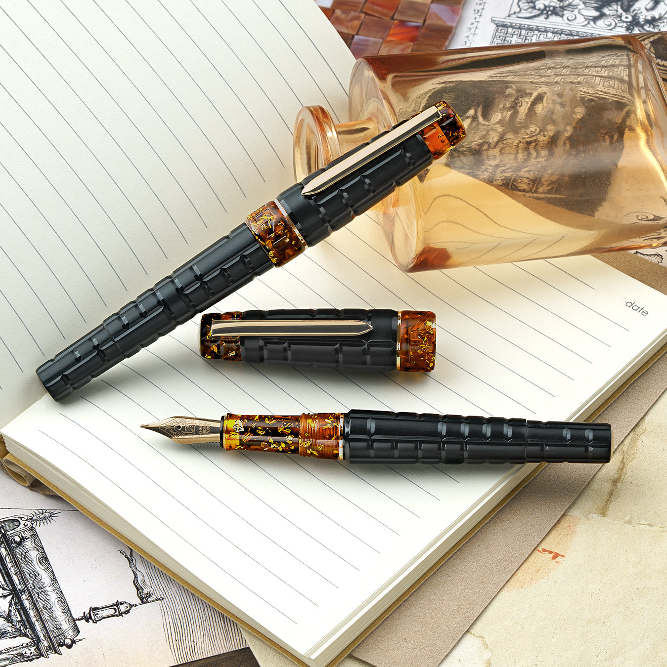 Benu Tessera Fountain Pen Black Amber