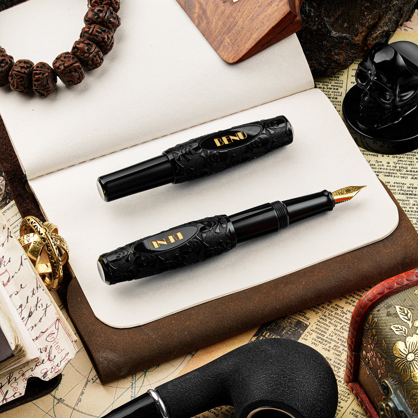 Benu Pixie Pocket Fountain Pen Jolly Roger Deep Black