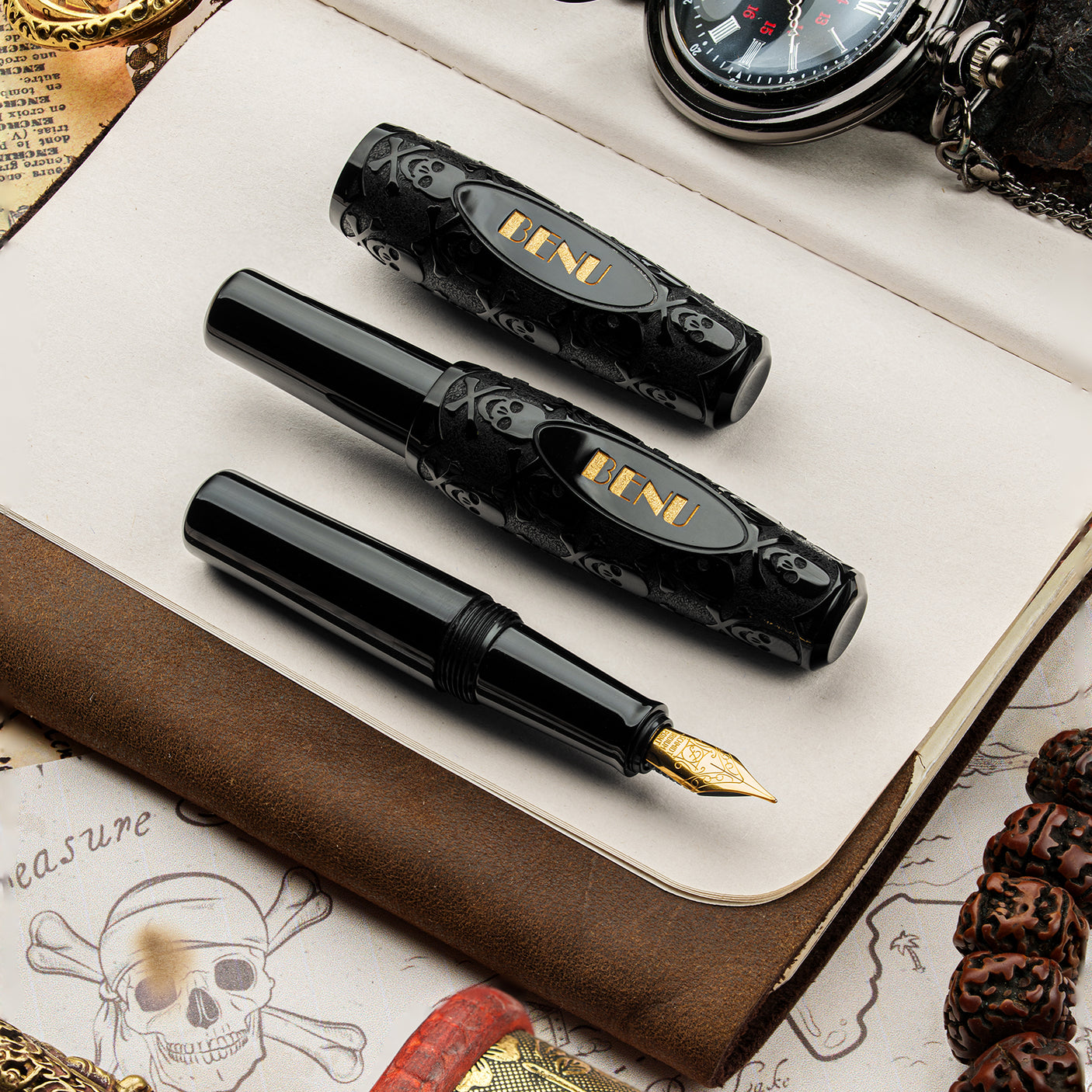 Benu Pixie Pocket Fountain Pen Jolly Roger Deep Black