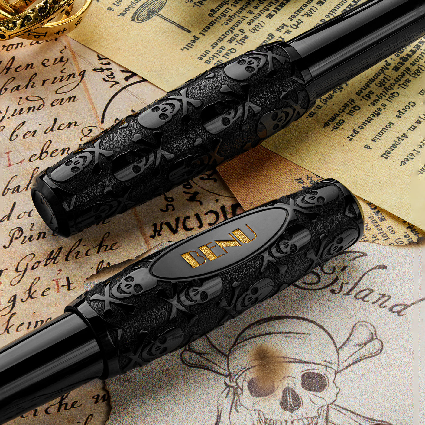 Benu Pixie Pocket Fountain Pen Jolly Roger Deep Black