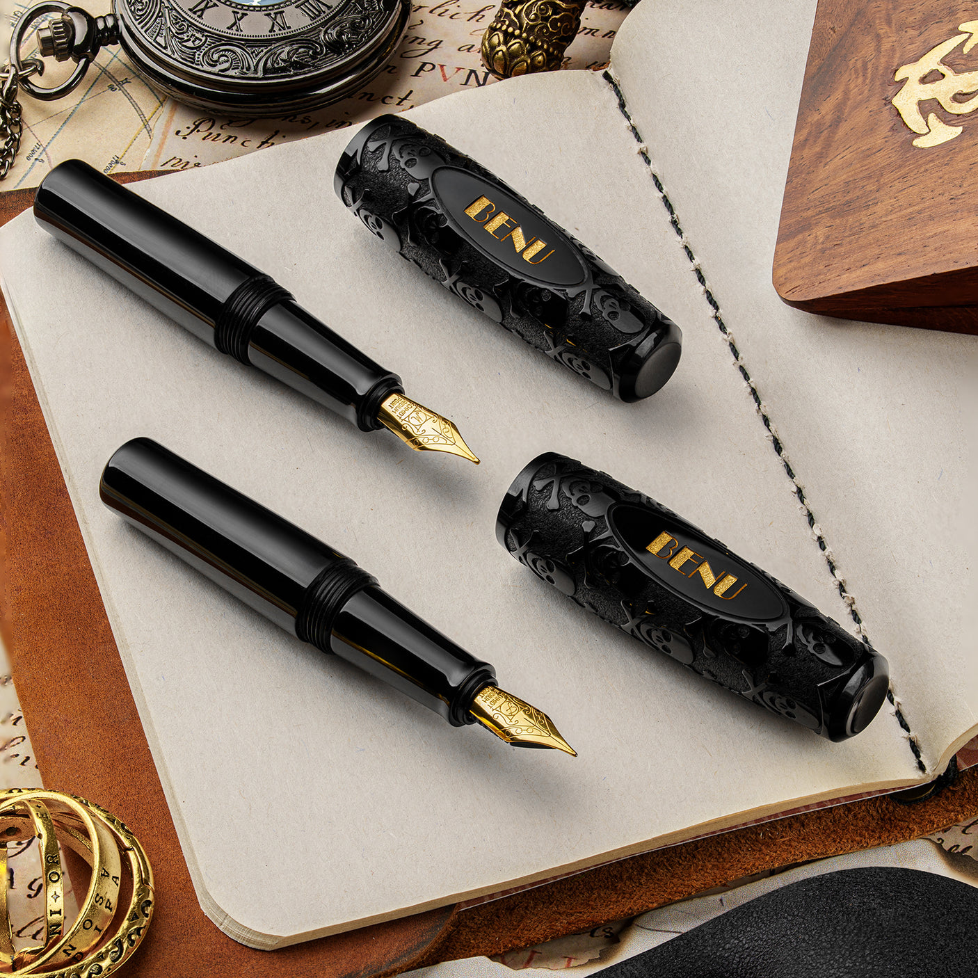 Benu Pixie Pocket Fountain Pen Jolly Roger Deep Black