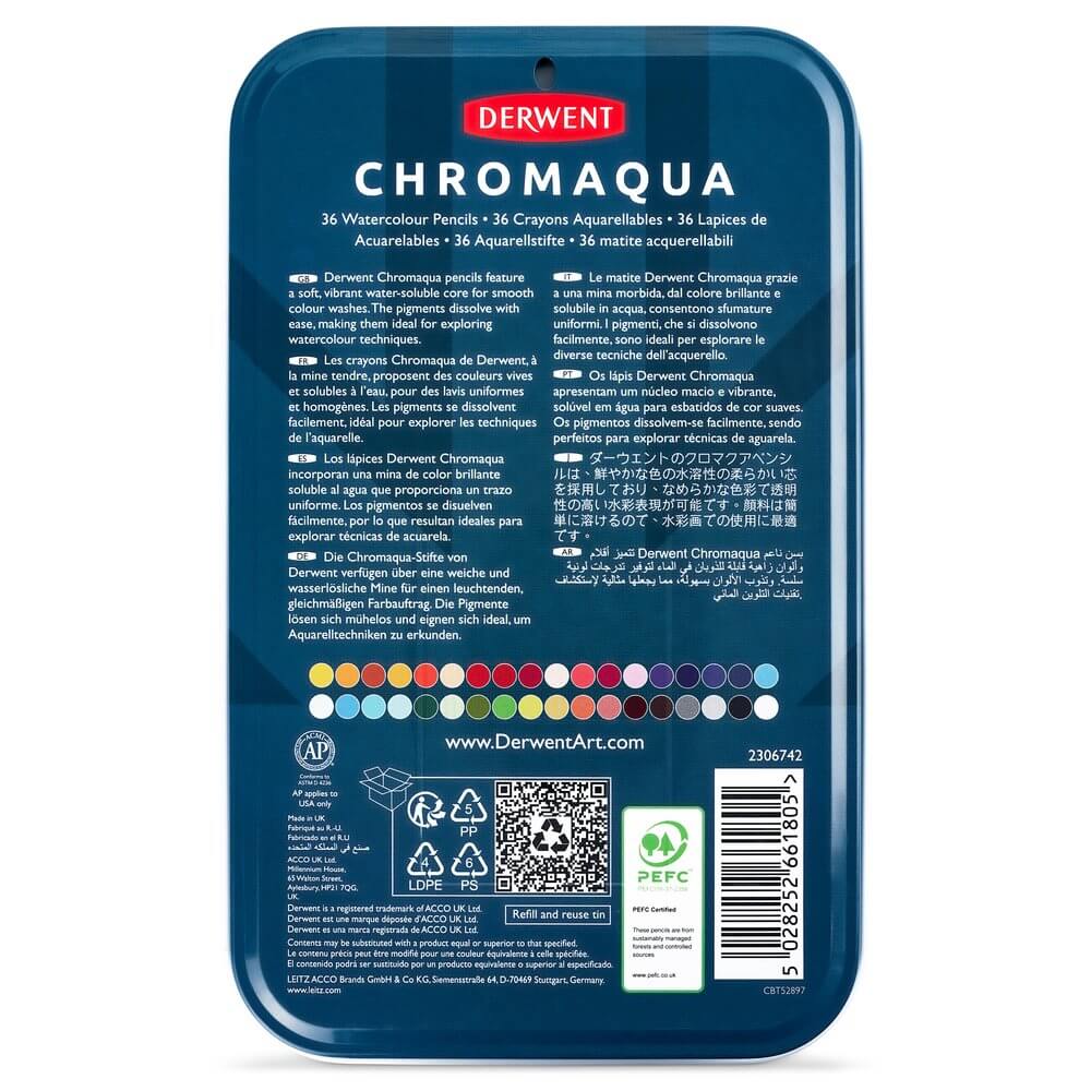 Derwent Chromaqua Watercolour Pencil Tin of 36