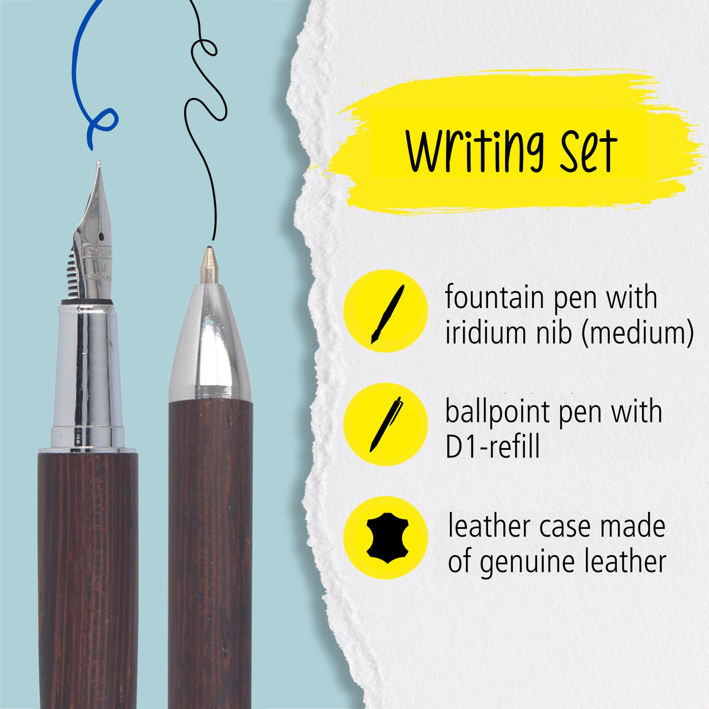 ONLINE Blackwood Fountain Pen Ballpoint and Leather Case Gift Set