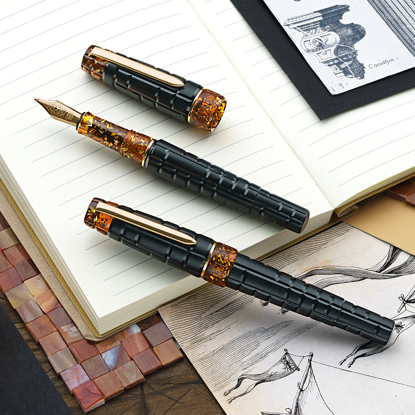 Benu Tessera Fountain Pen Black Amber