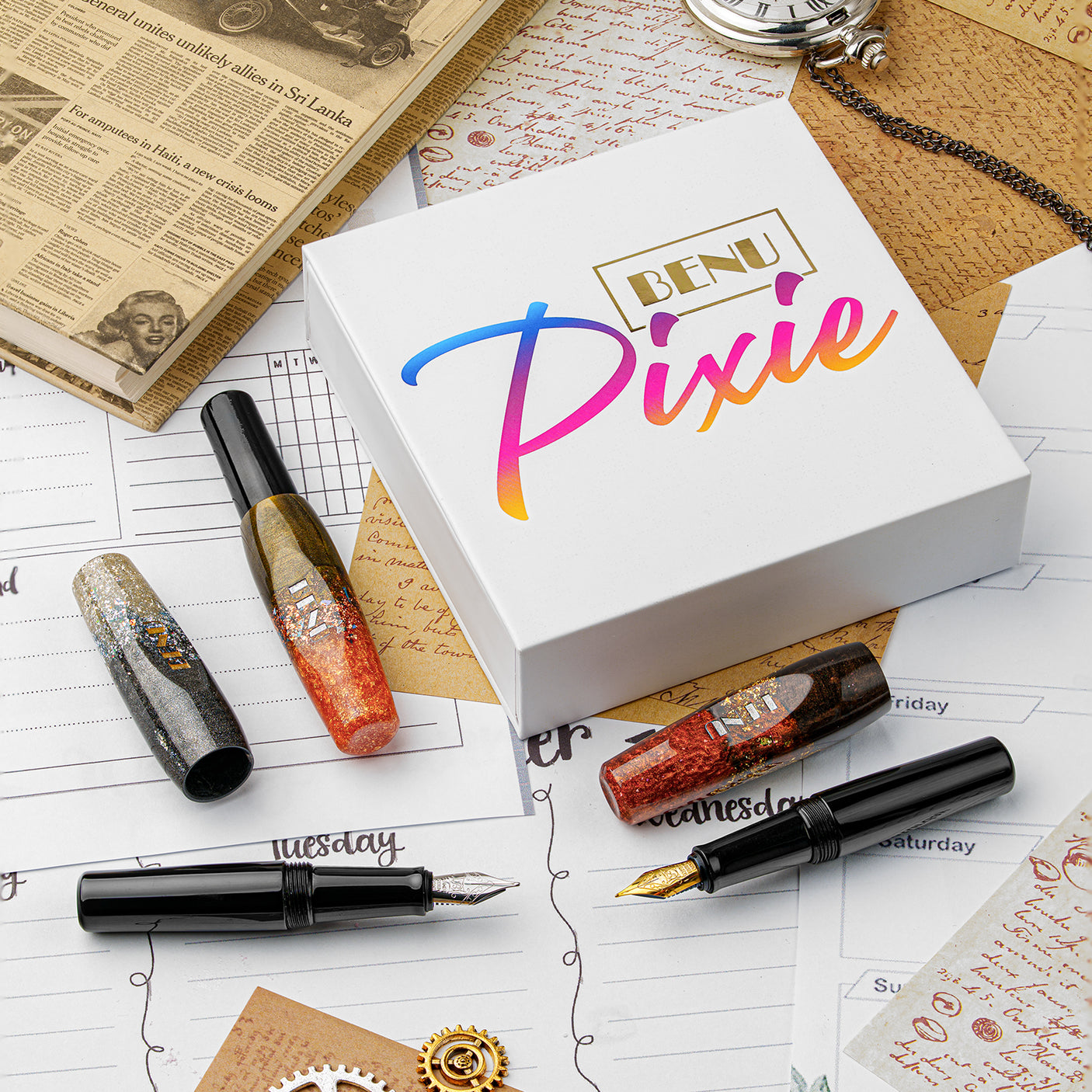 Benu Pixie Pocket Fountain Pen Metallic Dust Set of 3