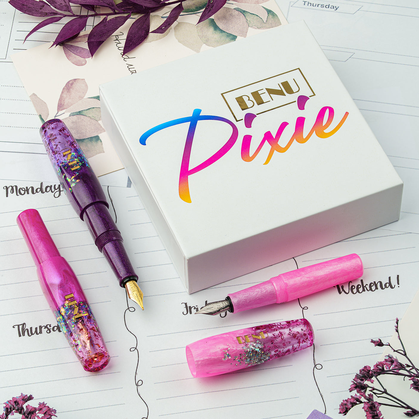 Benu Pixie Pocket Fountain Pen Magenta Madness Set of 3