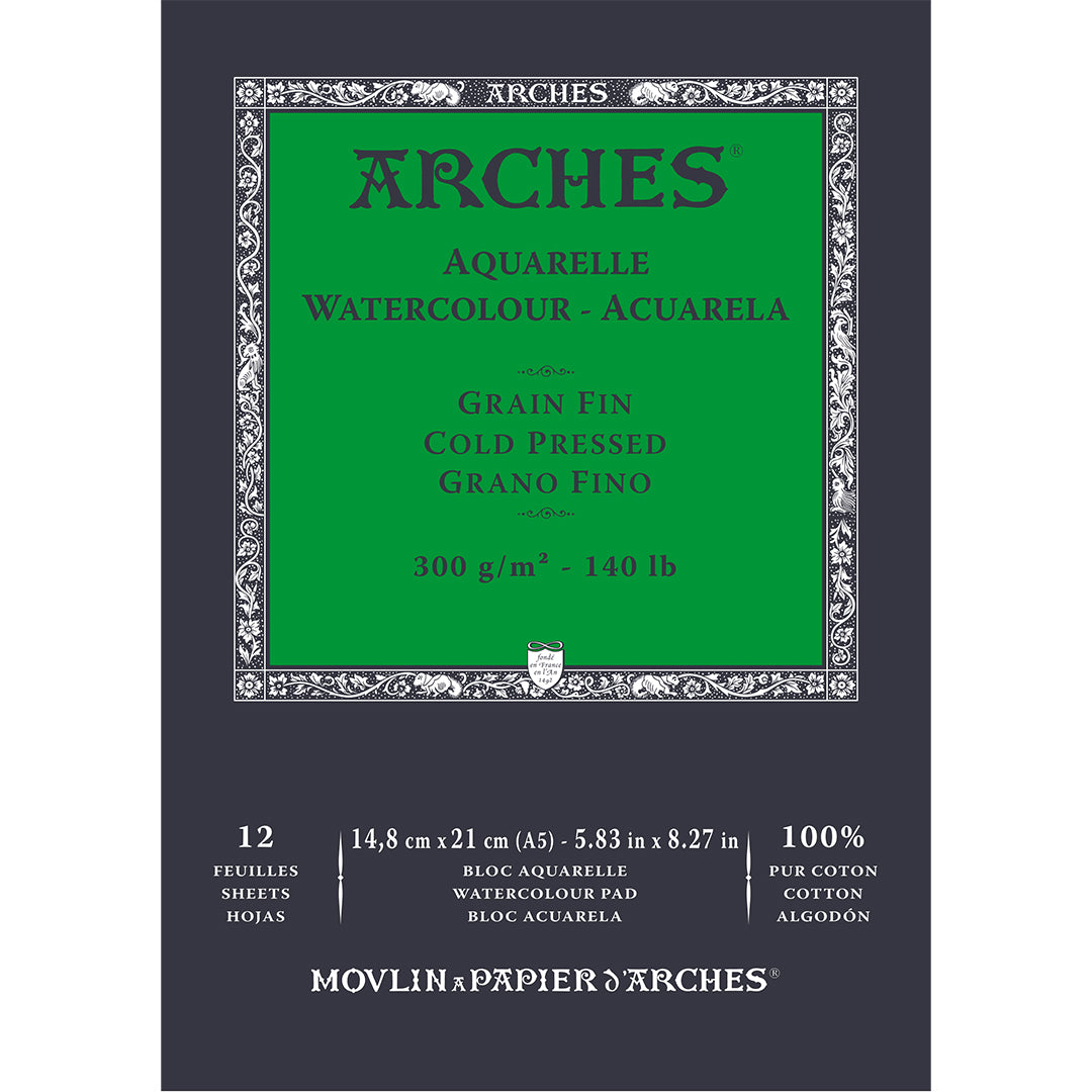 Arches Aquarelle Cold Pressed Pad 14.8 x 21 Natural White