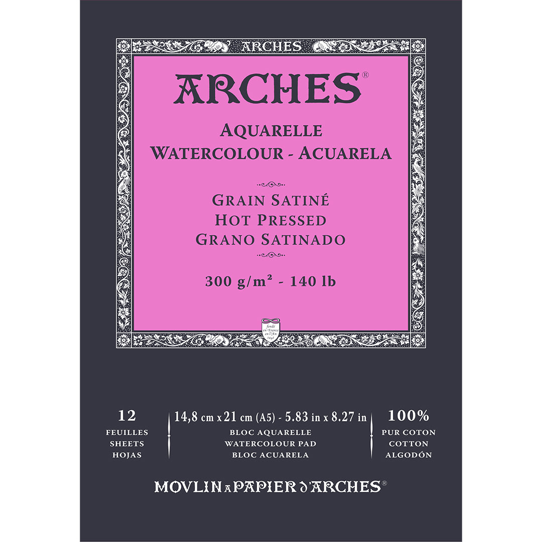 Arches Aquarelle Hot Pressed Pad 14.8 x 21 Natural White