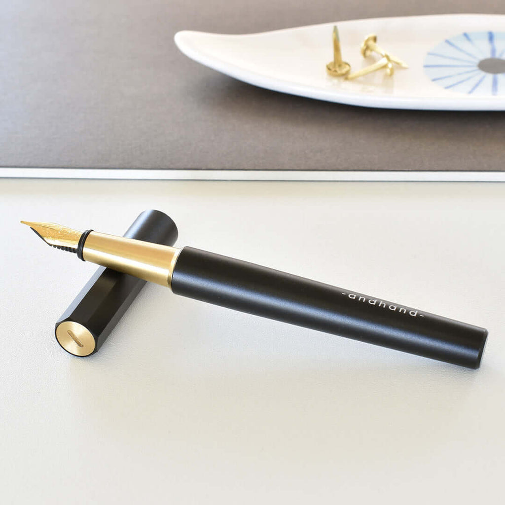Andhand Method Fountain Pen Medium Nib Black and Brass by Andhand at Cult Pens