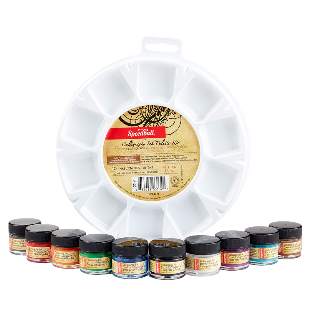 Speedball Colour Pigmented Acrylic Ink Set with Pallet