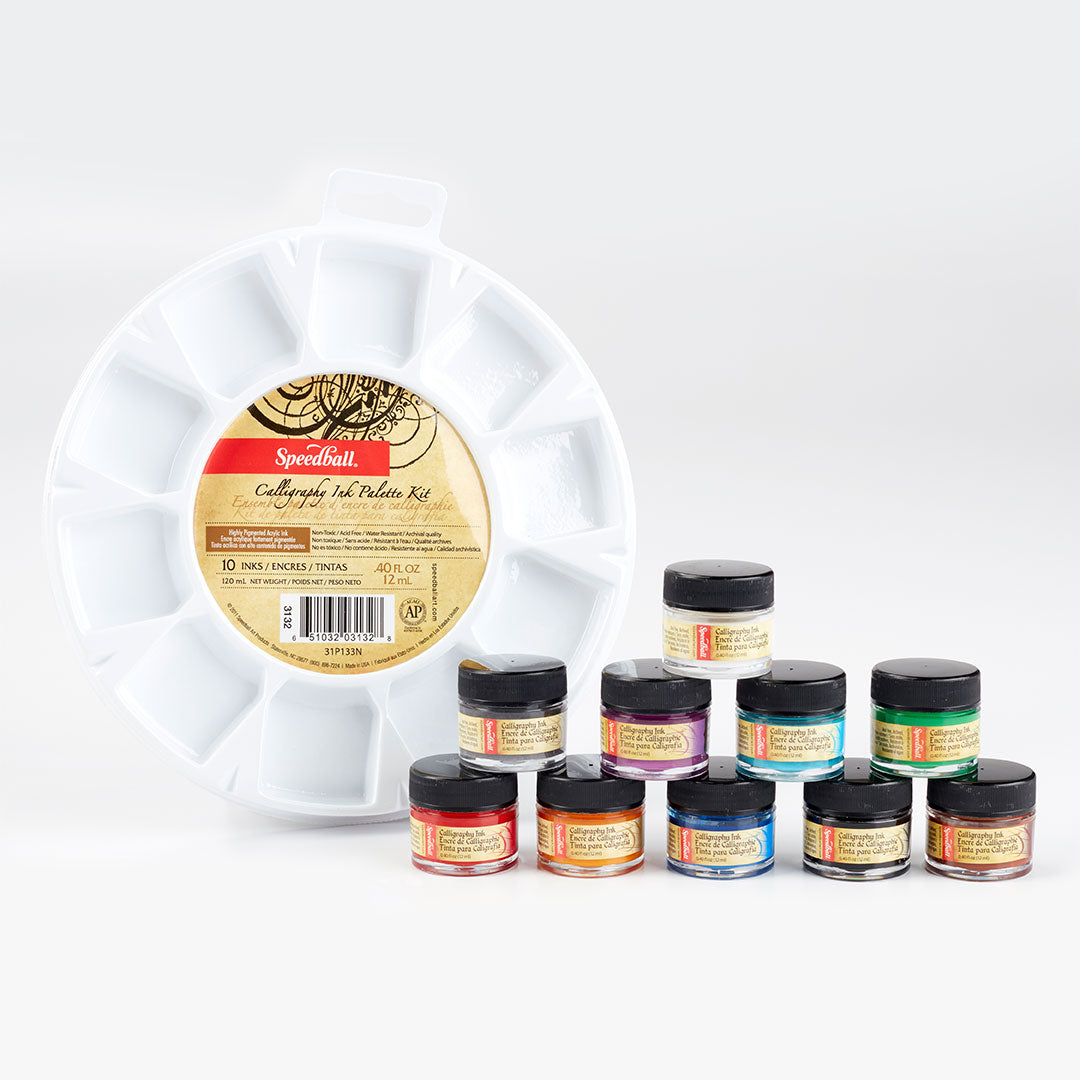 Speedball Colour Pigmented Acrylic Ink Set with Pallet