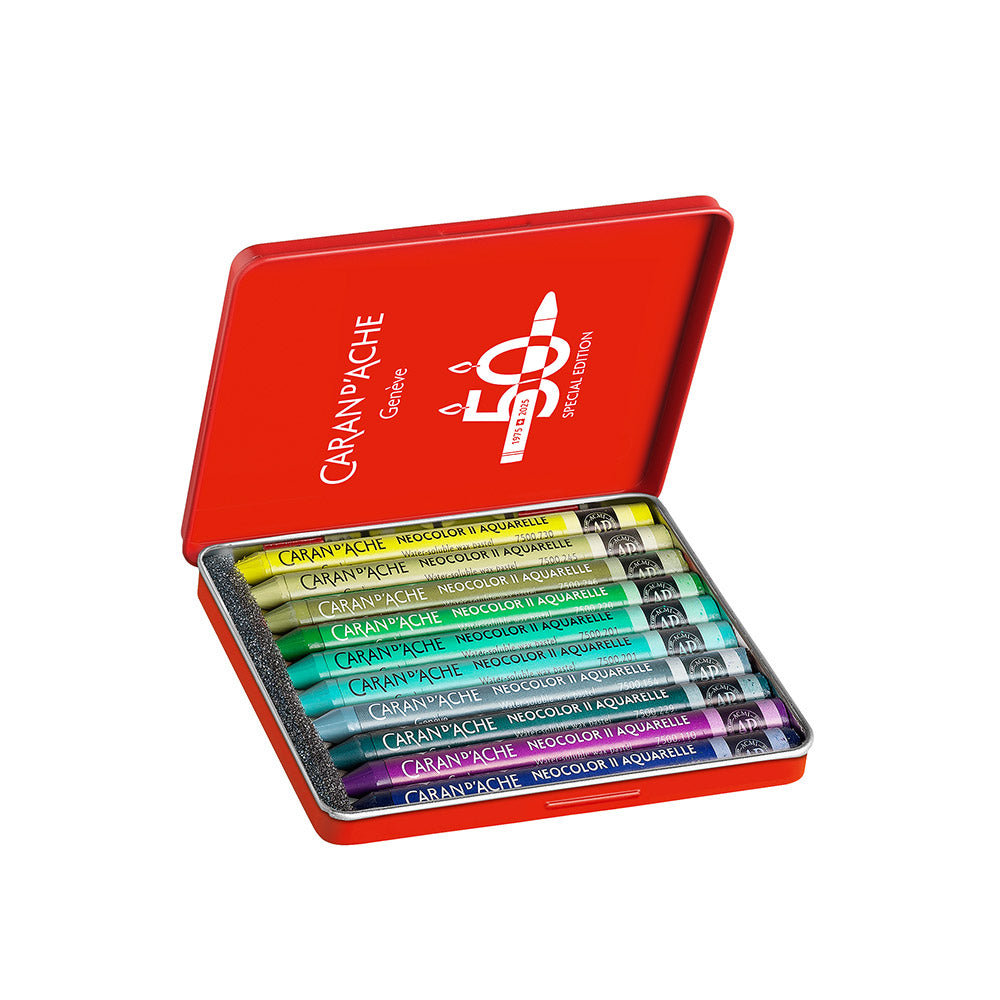 Caran d'Ache Neocolor II Water Soluble Wax Pastels 50 Years Special Edition Set of 10 Lush