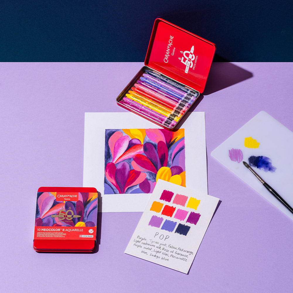 Caran d'Ache Neocolor II Water Soluble Wax Pastels 50 Years Special Edition Set of 10 Pop