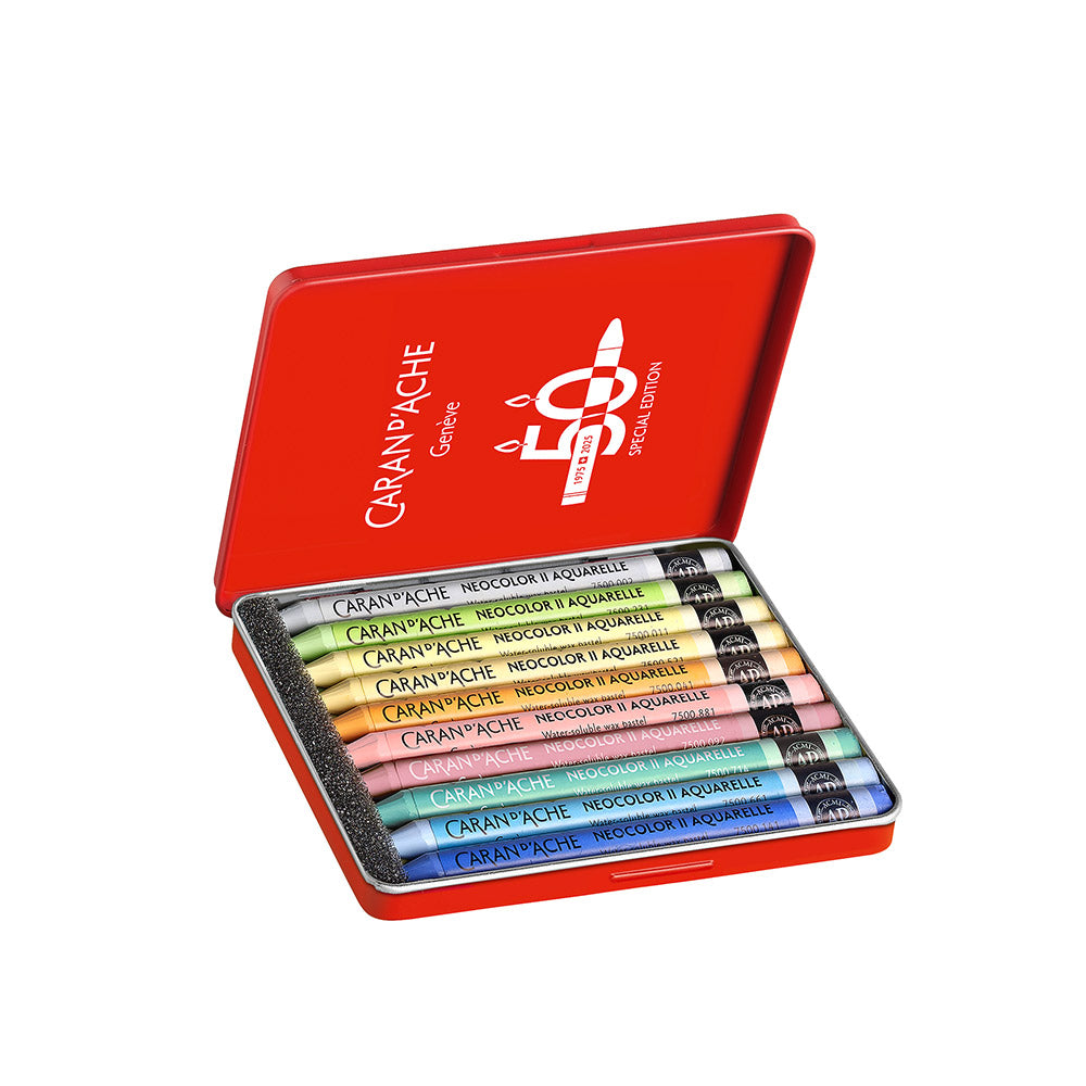 Caran d'Ache Neocolor II Water Soluble Wax Pastels 50 Years Special Edition Set of 10 Pastel