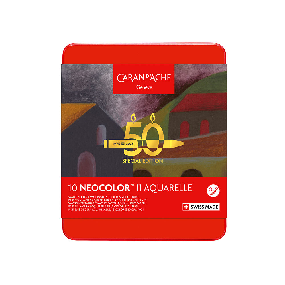 Caran d'Ache Neocolor II Water Soluble Wax Pastels 50 Years Special Edition Set of 10 Dark
