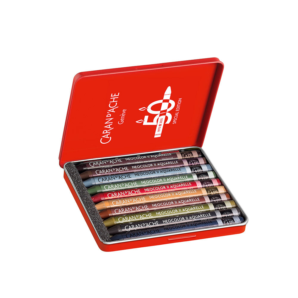 Caran d'Ache Neocolor II Water Soluble Wax Pastels 50 Years Special Edition Set of 10 Dark