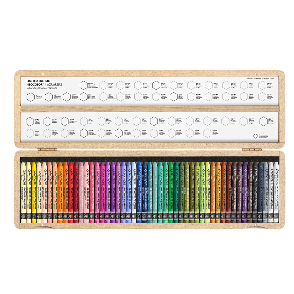 Caran d'Ache Neocolor II Water Soluble Wax Pastels 50 Years Special Edition Wooden Box of 50 Colours