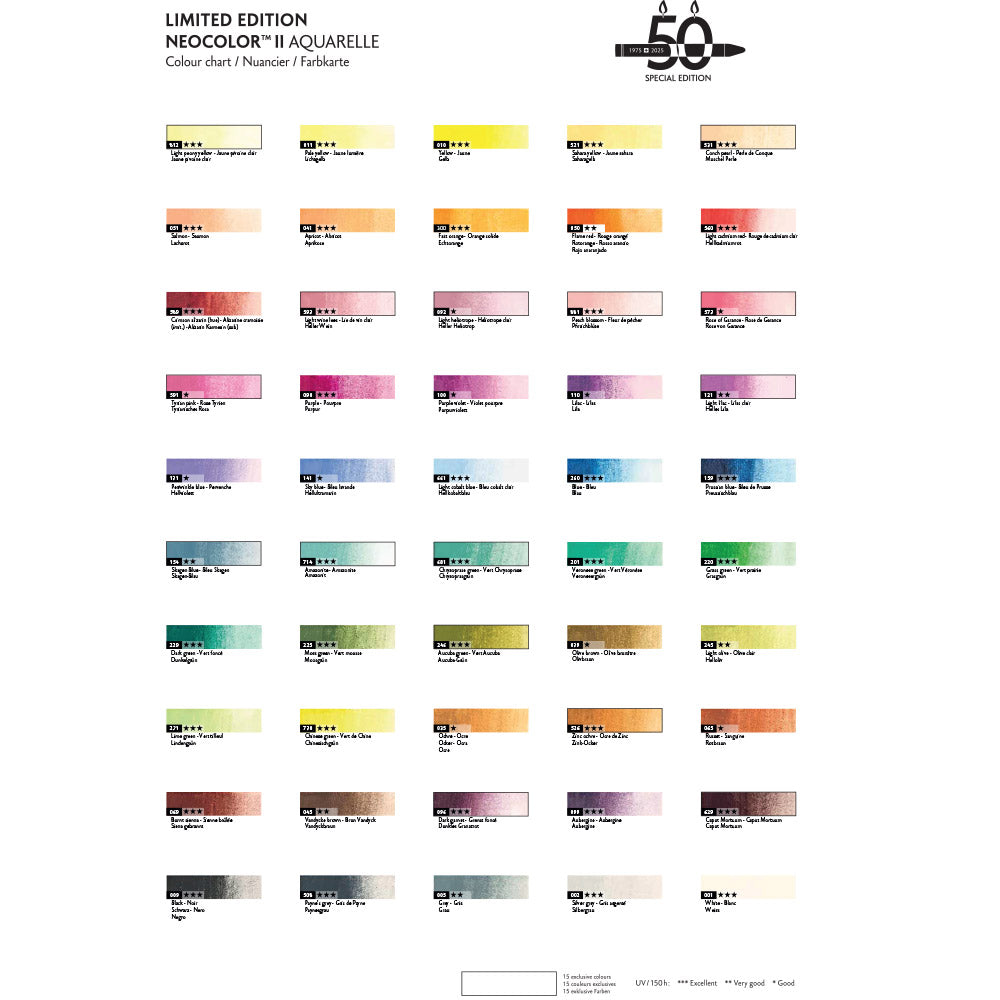 Caran d'Ache Neocolor II Water Soluble Wax Pastels 50 Years Special Edition Wooden Box of 50 Colours