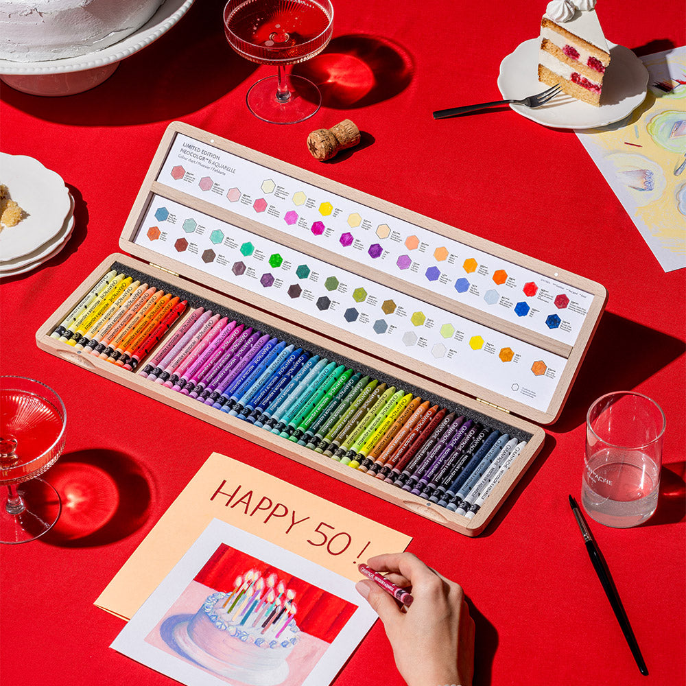 Caran d'Ache Neocolor II Water Soluble Wax Pastels 50 Years Special Edition Wooden Box of 50 Colours
