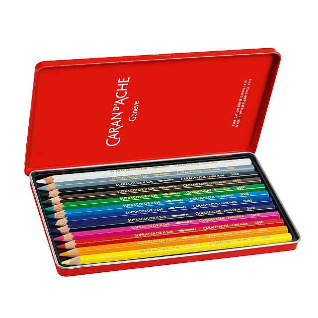 Caran d'Ache Supracolor Water Soluble Pencils Assorted Tin of 12 by Caran d'Ache at Cult Pens