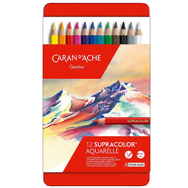 Caran d'Ache Supracolor Water Soluble Pencils Assorted Tin of 12 by Caran d'Ache at Cult Pens