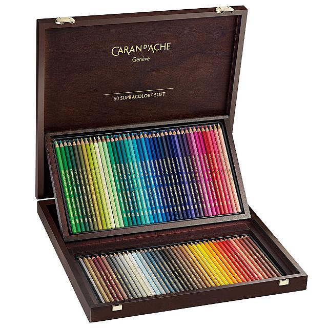 Caran d'Ache Supracolor Water Soluble Pencils Wooden Box of 80 Colours by Caran d'Ache at Cult Pens