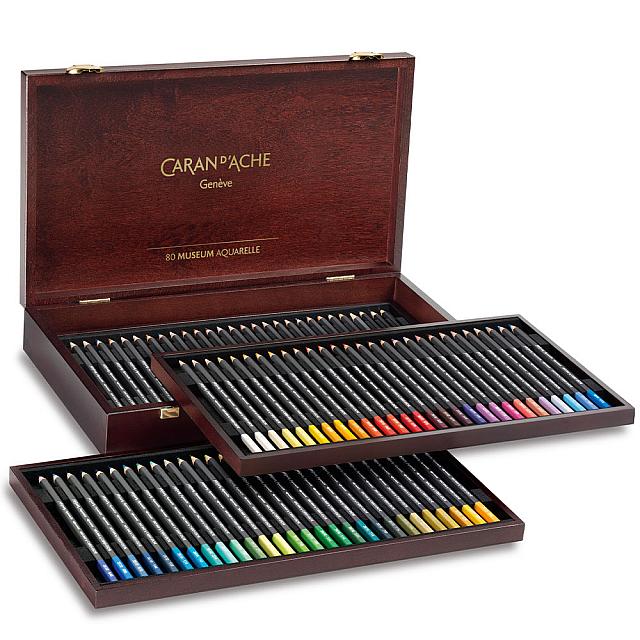 Caran d'Ache Museum Aquarell Watercolour Pencil Wooden Box of 76 Assorted + 3 Technalo +