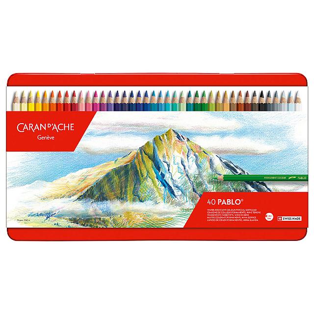 Caran d'Ache Pablo Artists Permanent Colour Pencil Assorted Tin of 40 by Caran d'Ache at Cult Pens