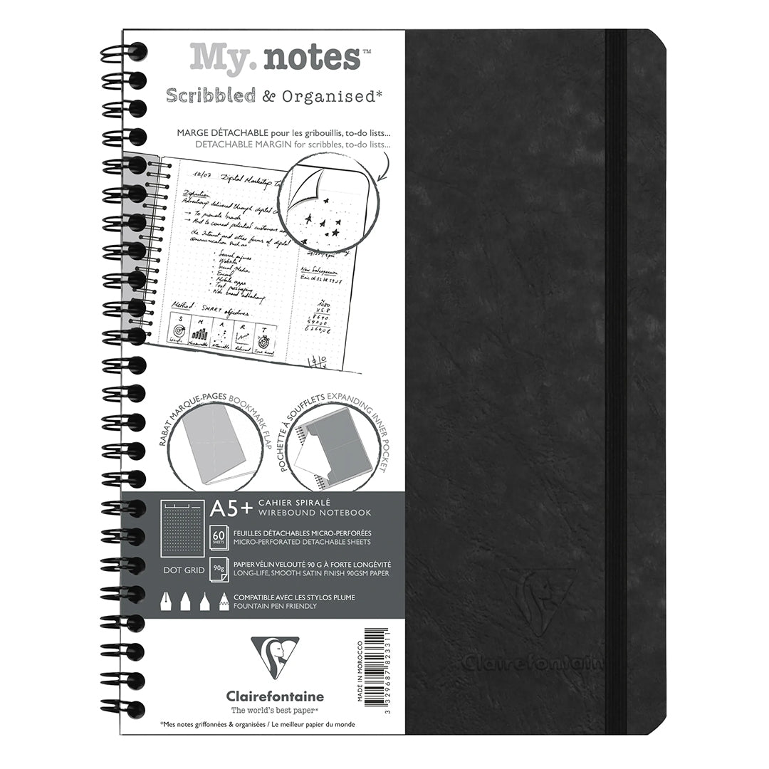 Clairefontaine Age Bag My Notes Wirebound Notebook with Detachable Margin Dotgrid A5+