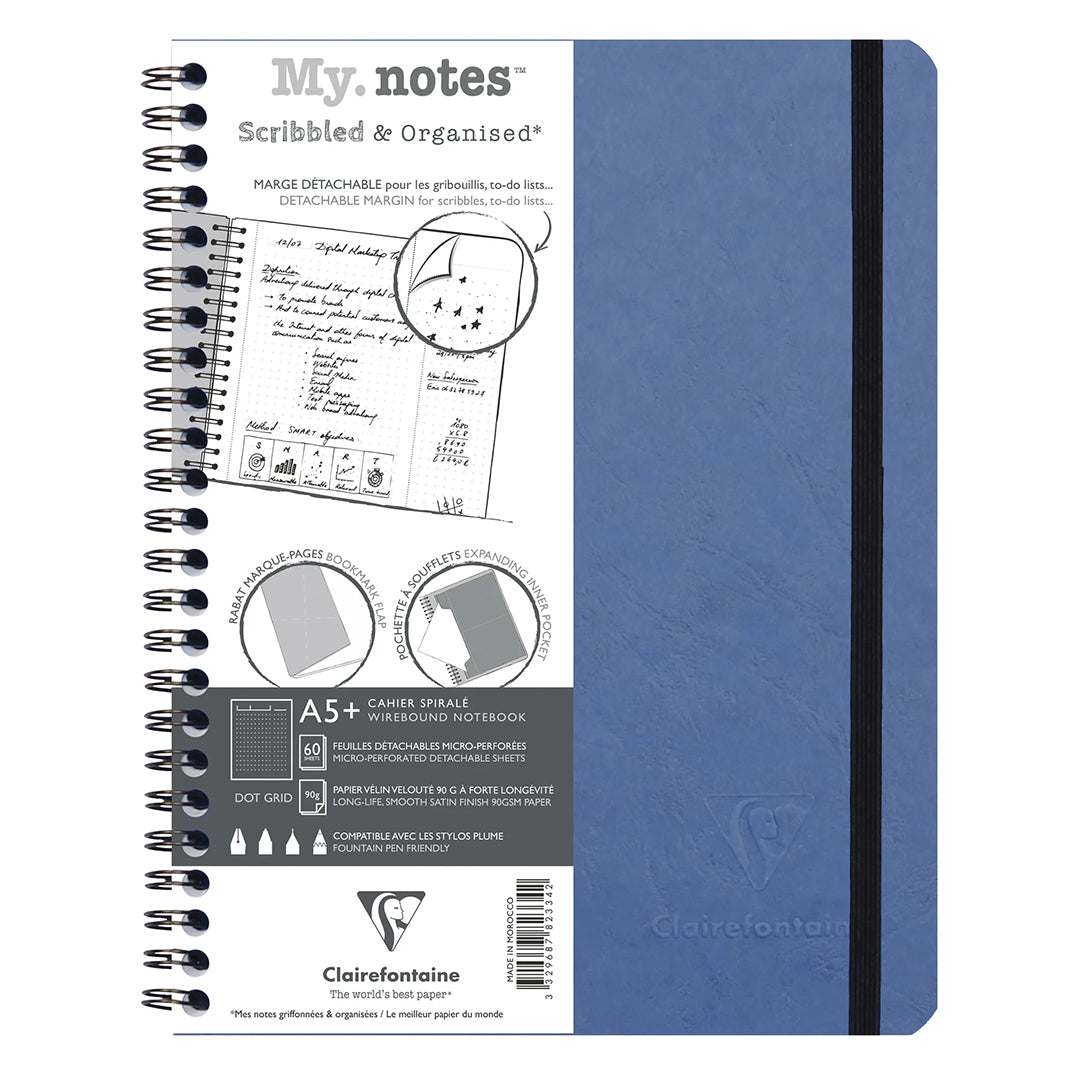 Clairefontaine Age Bag My Notes Wirebound Notebook with Detachable Margin Dotgrid A5+
