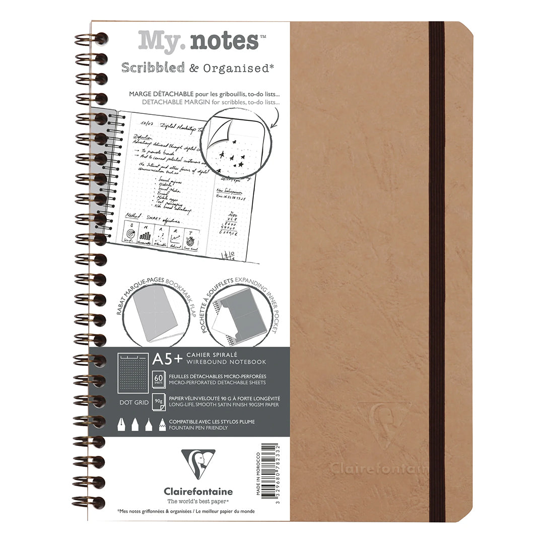 Clairefontaine Age Bag My Notes Wirebound Notebook with Detachable Margin Dotgrid A5+