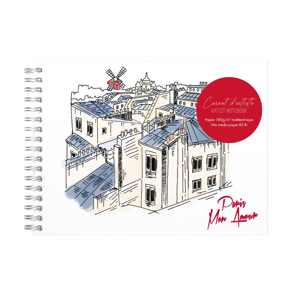 Clairefontaine Moulin Rouge Wirebound Notebook A5 with Grained Drawing Paper