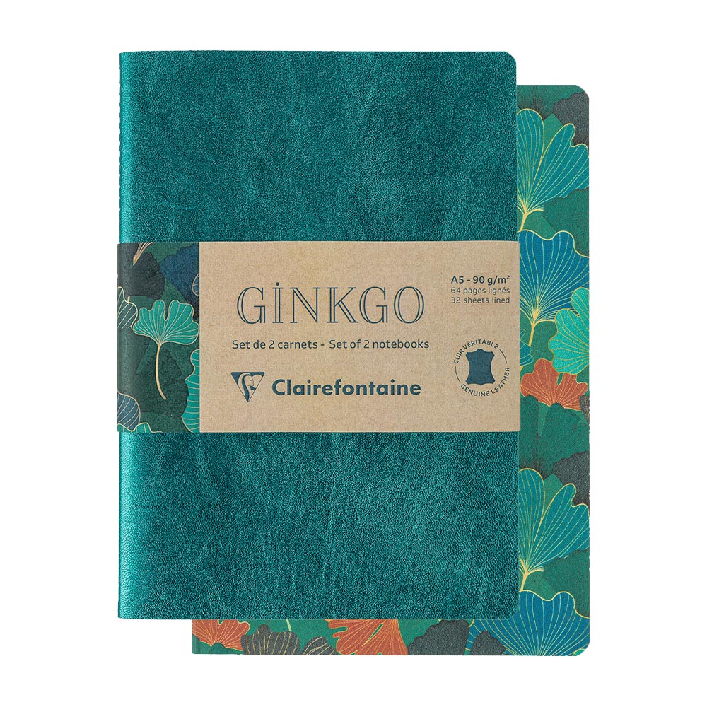 Clairefontaine Ginkgo Set of 2 Stapled Notebooks Sewn On Spine A5