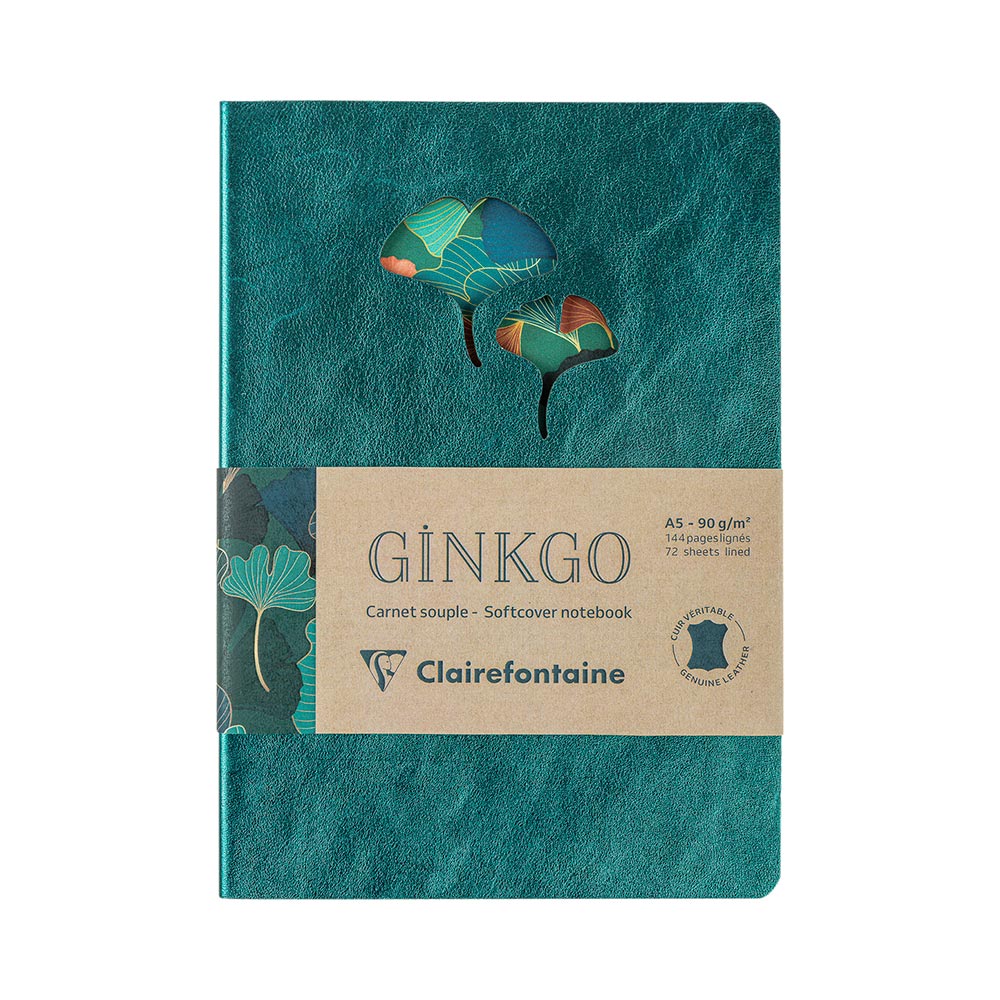 Clairefontaine Ginkgo Softcover Leather Notebook A5 with Cutout Ginkgo Design