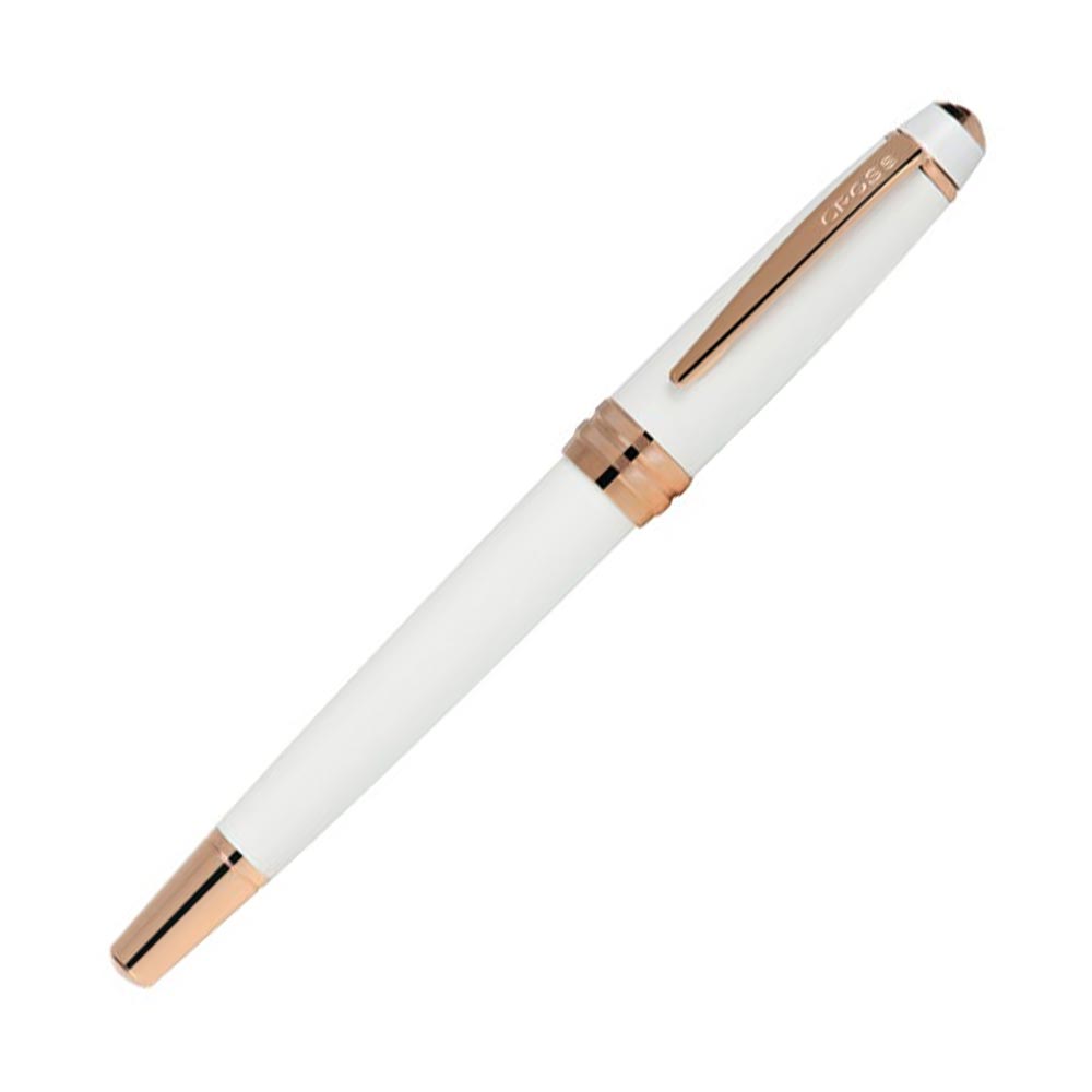 Cross Bailey Rollerball Pen White Lacquer with Rose Gold Trim