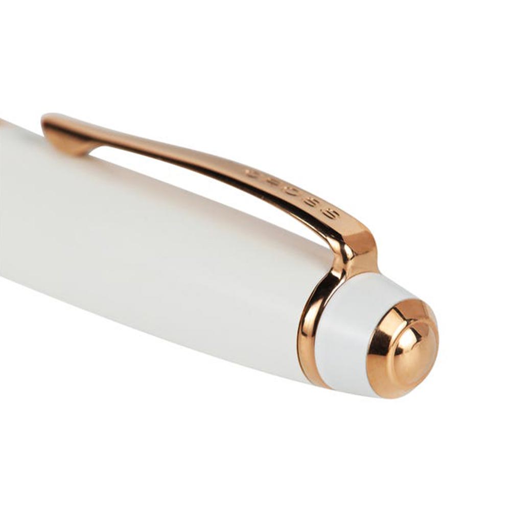 Cross Bailey Rollerball Pen White Lacquer with Rose Gold Trim