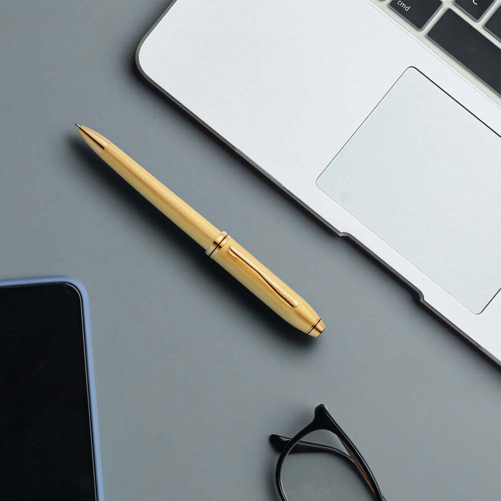 Cross Townsend Polished 23k Gold-plated Engraved Diamond Pattern Ballpoint Pen