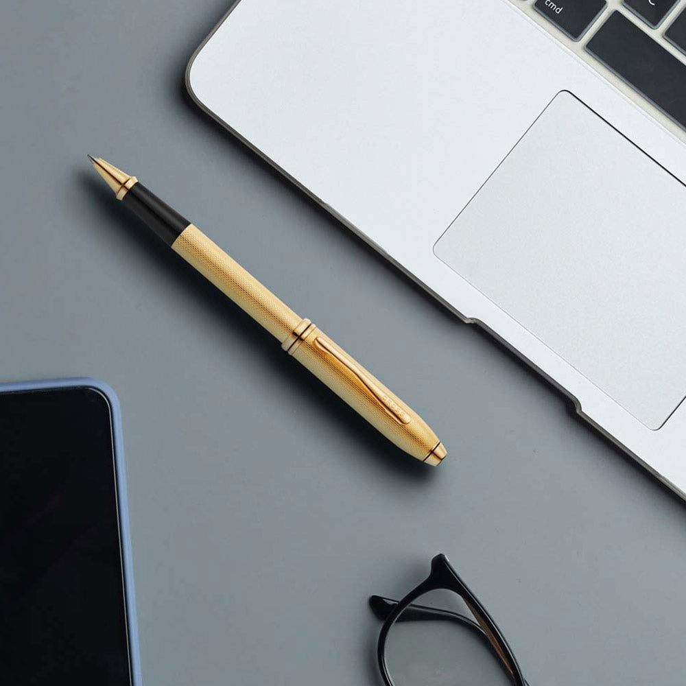Cross Townsend Polished 23k Gold-plated Engraved Diamond Pattern Rollerball Pen