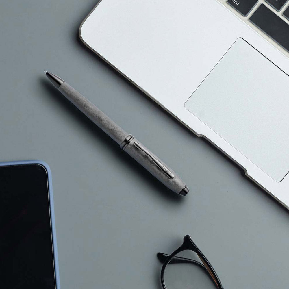 Cross Townsend Polished Slate Gray Engraved Diamond Pattern Ballpoint Pen