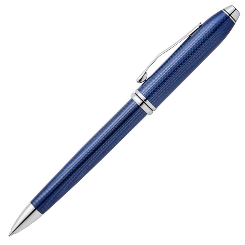 Cross Townsend Polished Translucent Cobalt Blue Engraved Diamond Pattern Ballpoint Pen