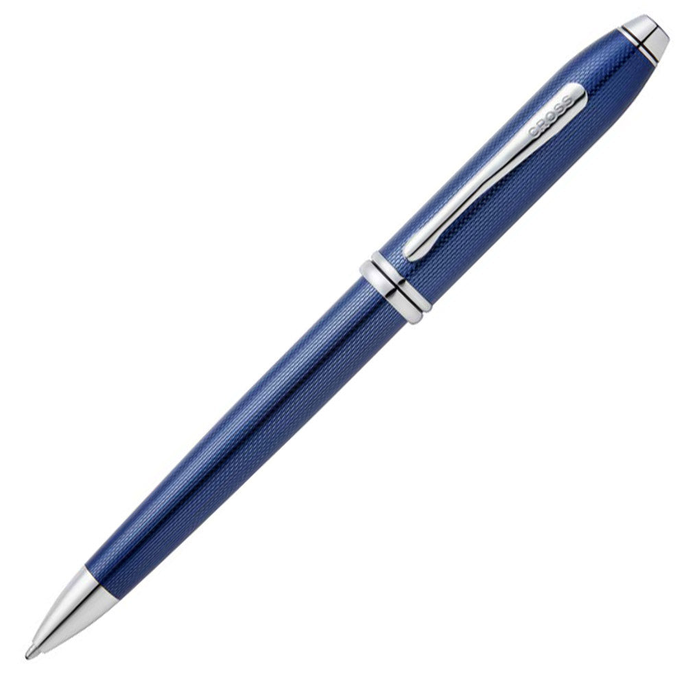Cross Townsend Polished Translucent Cobalt Blue Engraved Diamond Pattern Ballpoint Pen