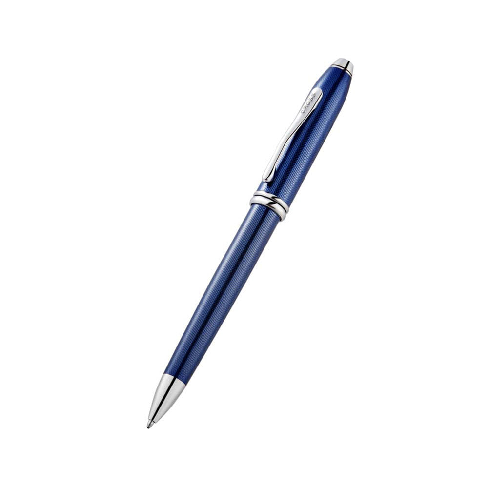 Cross Townsend Polished Translucent Cobalt Blue Engraved Diamond Pattern Ballpoint Pen