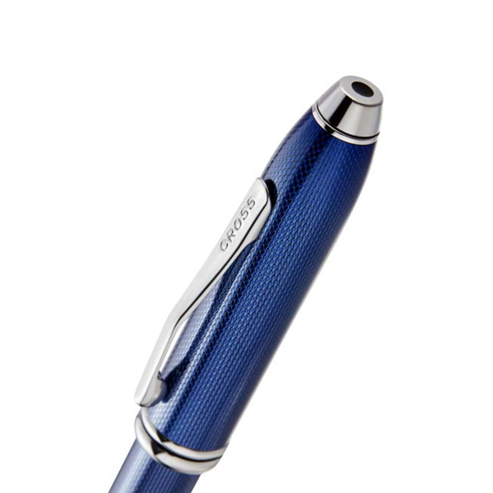 Cross Townsend Polished Translucent Cobalt Blue Engraved Diamond Pattern Ballpoint Pen