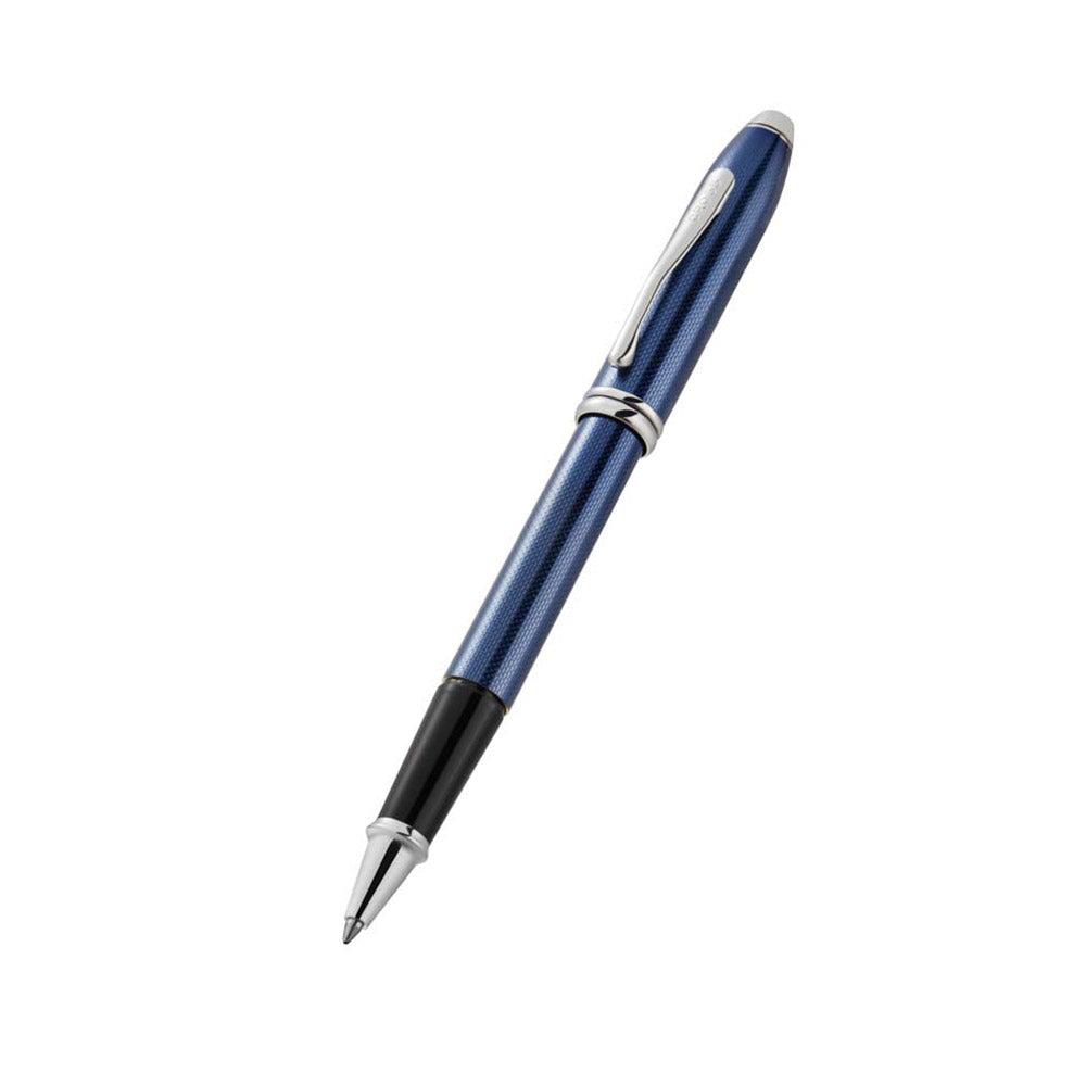 Cross Townsend Polished Translucent Cobalt Blue Engraved Diamond Pattern Rollerball Pen