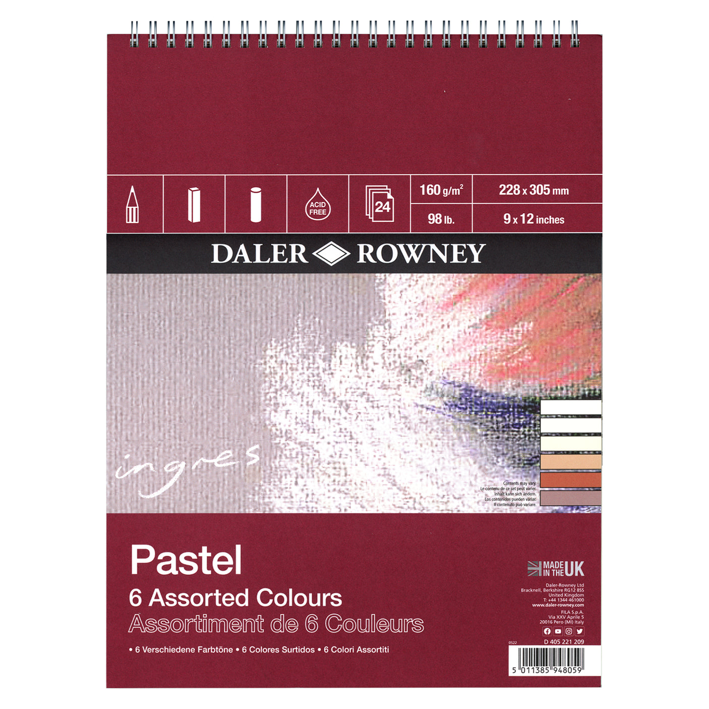 Daler-Rowney Ingres 6 Pastel Shades Spiral Pad 305x228