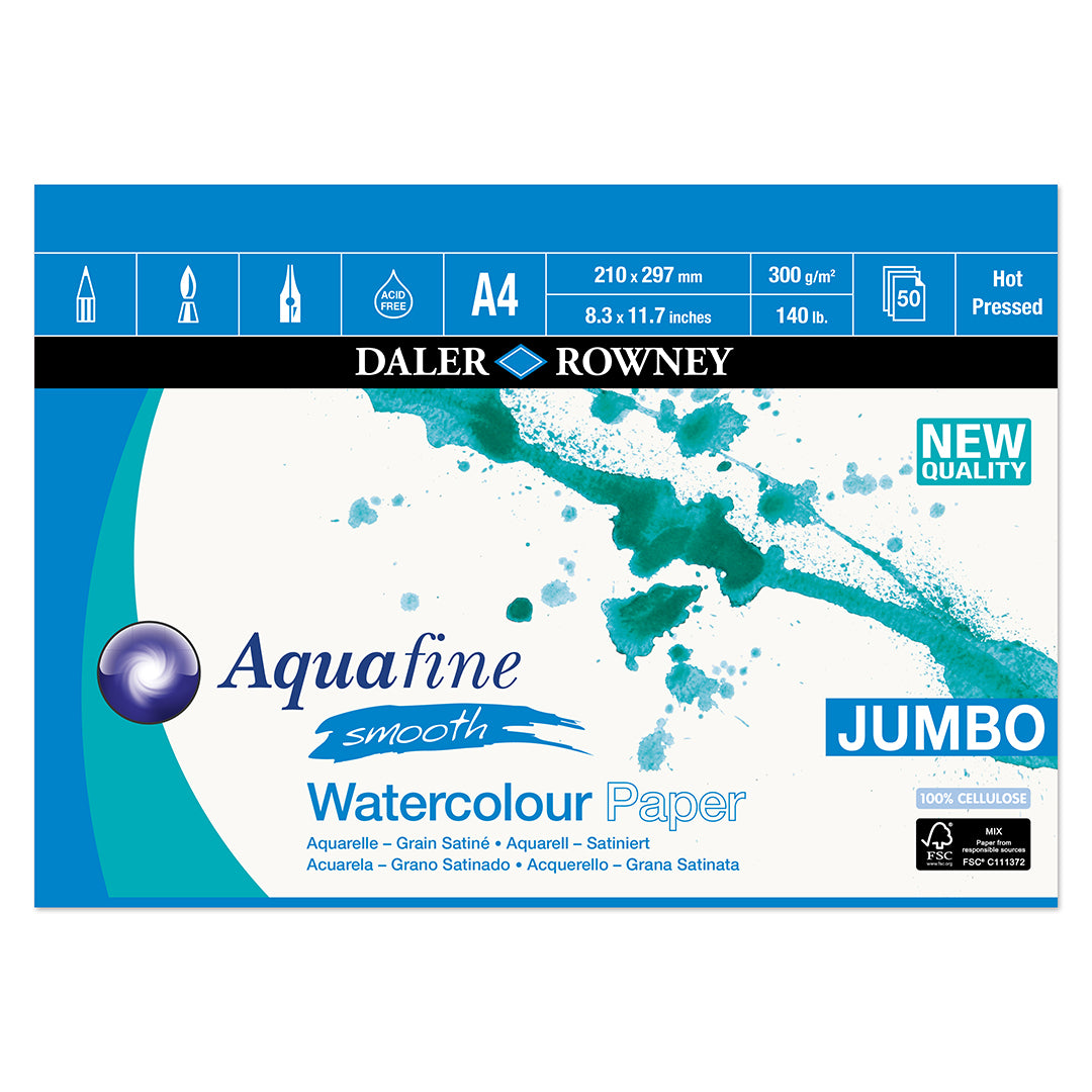 Daler-Rowney Aquafine Watercolour Smooth Pad A4 300G 50 Sheets