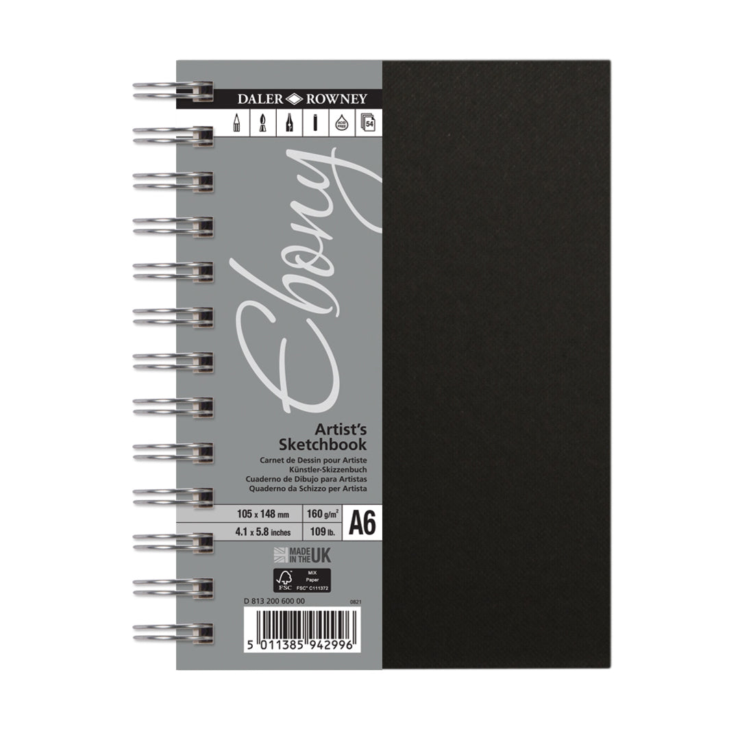 Daler-Rowney Ebony Wirebound Sketchbook A6 Portrait 160G 54 Sheets