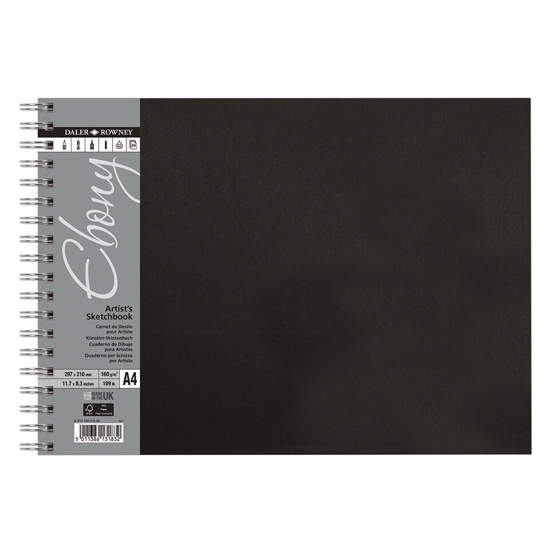 Daler-Rowney Ebony Lightly Textured 160gsm A3 Portrait Sketchbook