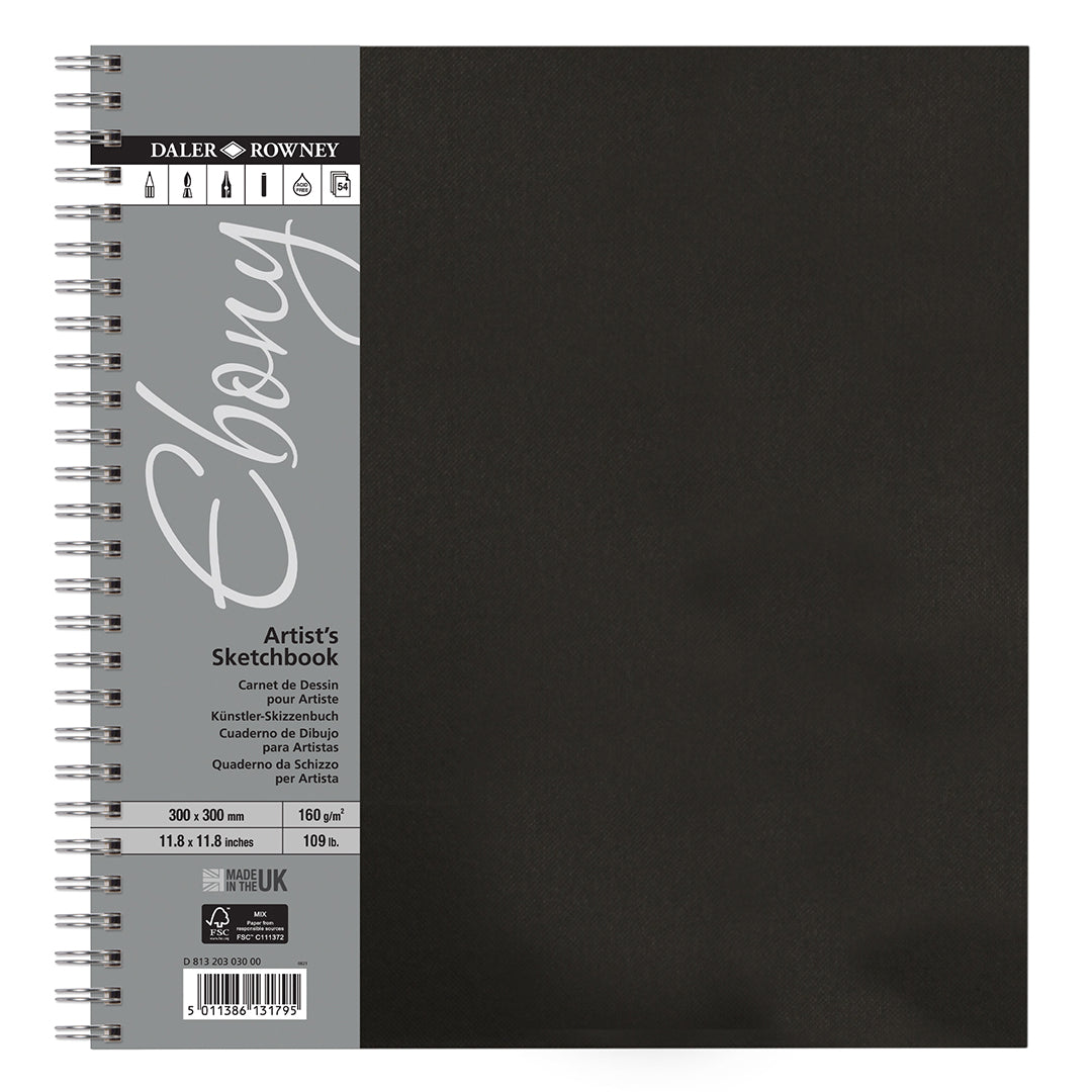 Daler-Rowney Ebony Wirebound Sketchbook 300x300mm 160G 54 Sheets