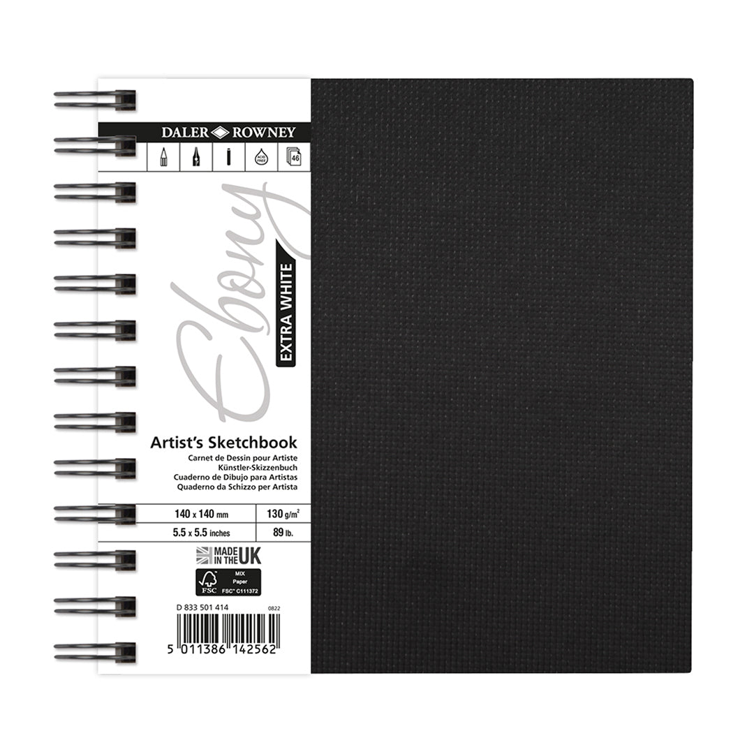 Daler-Rowney Ebony Extra White Wirebound Sketchbook 130G 140x140mm 46 Sheets